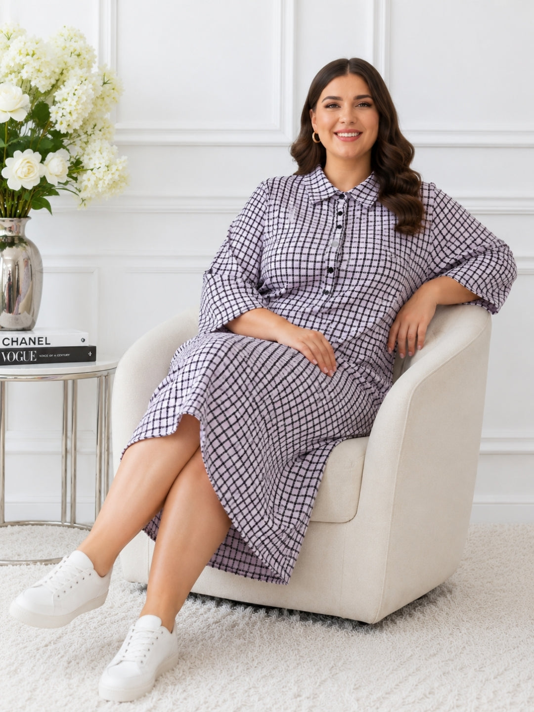 Women's Curve Check Print Shirt Dress