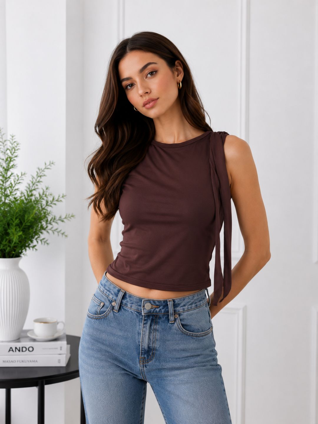 Women Brown Tie Up Top
