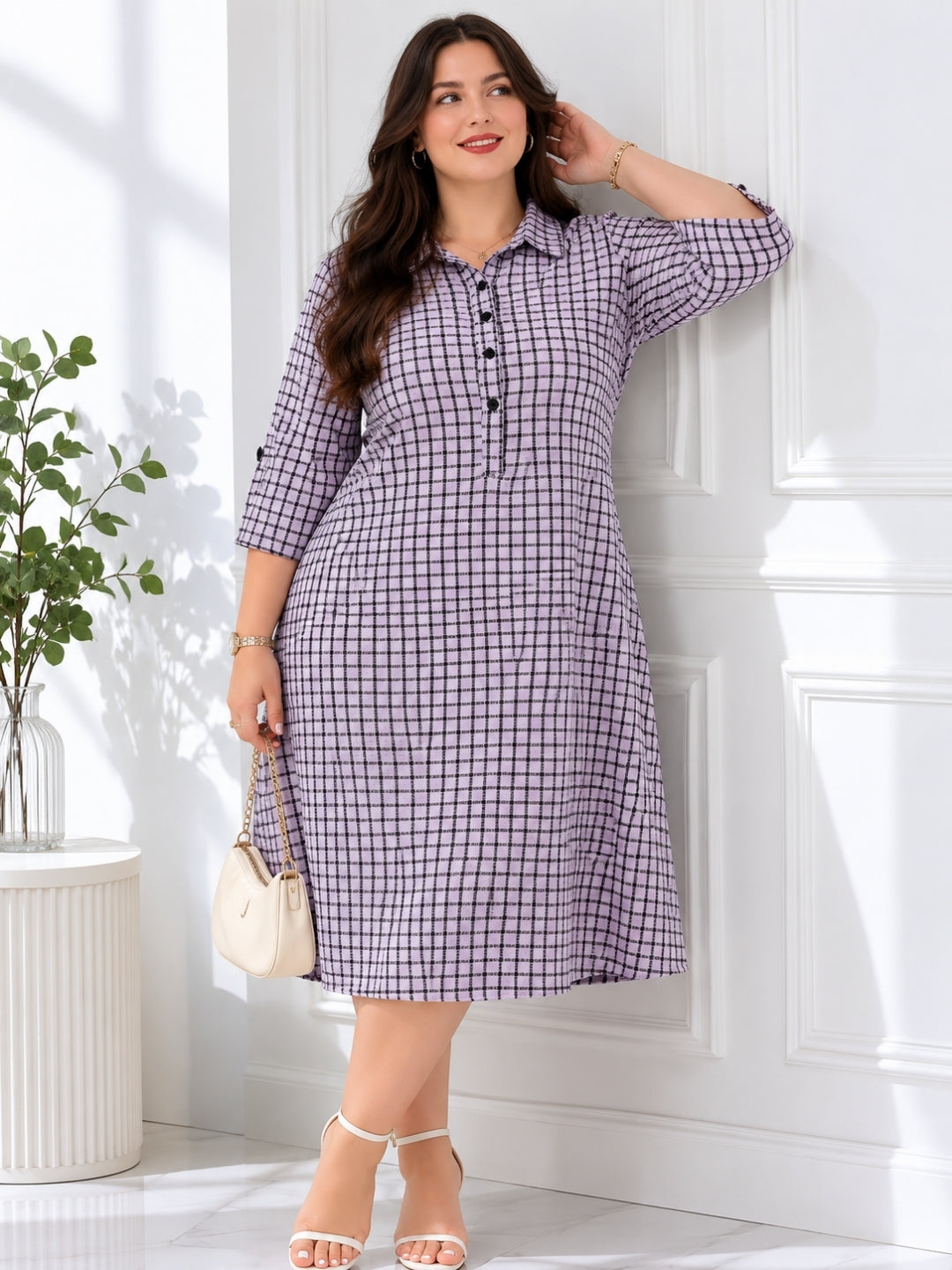 Women's Curve Check Print Shirt Dress