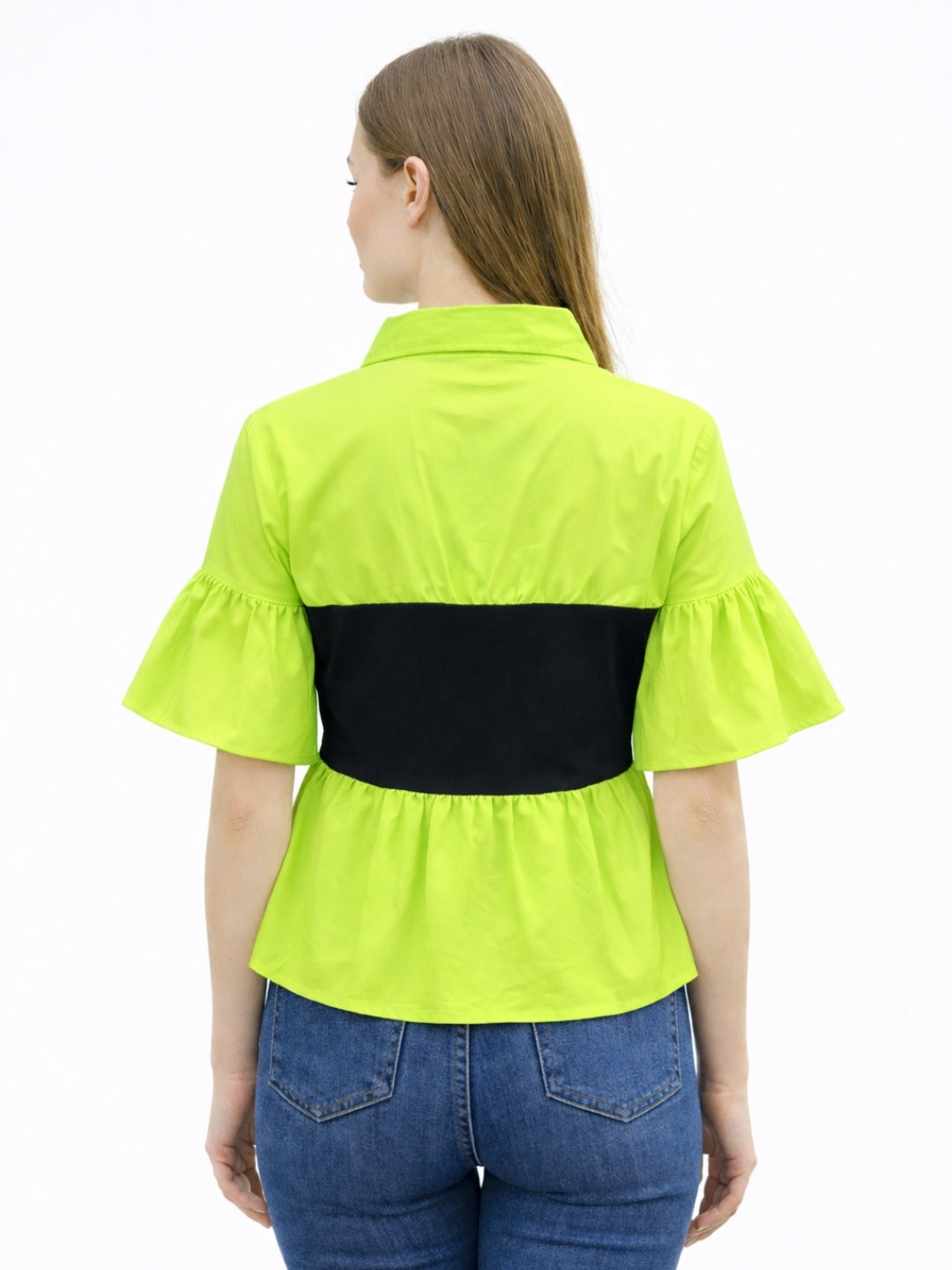 Clobug Women Contrast Panel Peplum Top