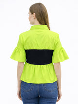 Clobug Women Contrast Panel Peplum Top