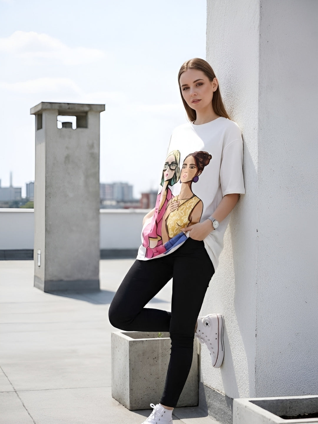 Clobug Women Oversized Graphic Half Sleeve T-shirt
