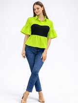 Clobug Women Contrast Panel Peplum Top