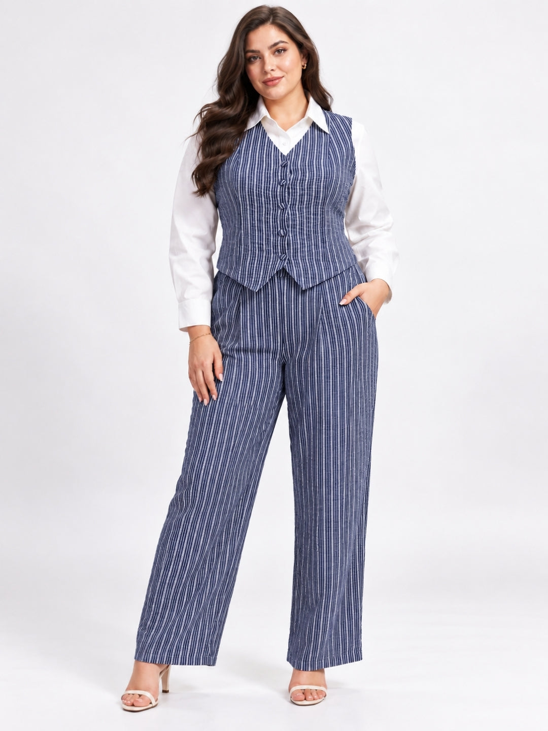 Clobug Women Plus Size 3Pc Poly Cotton Linen Co-ord Set