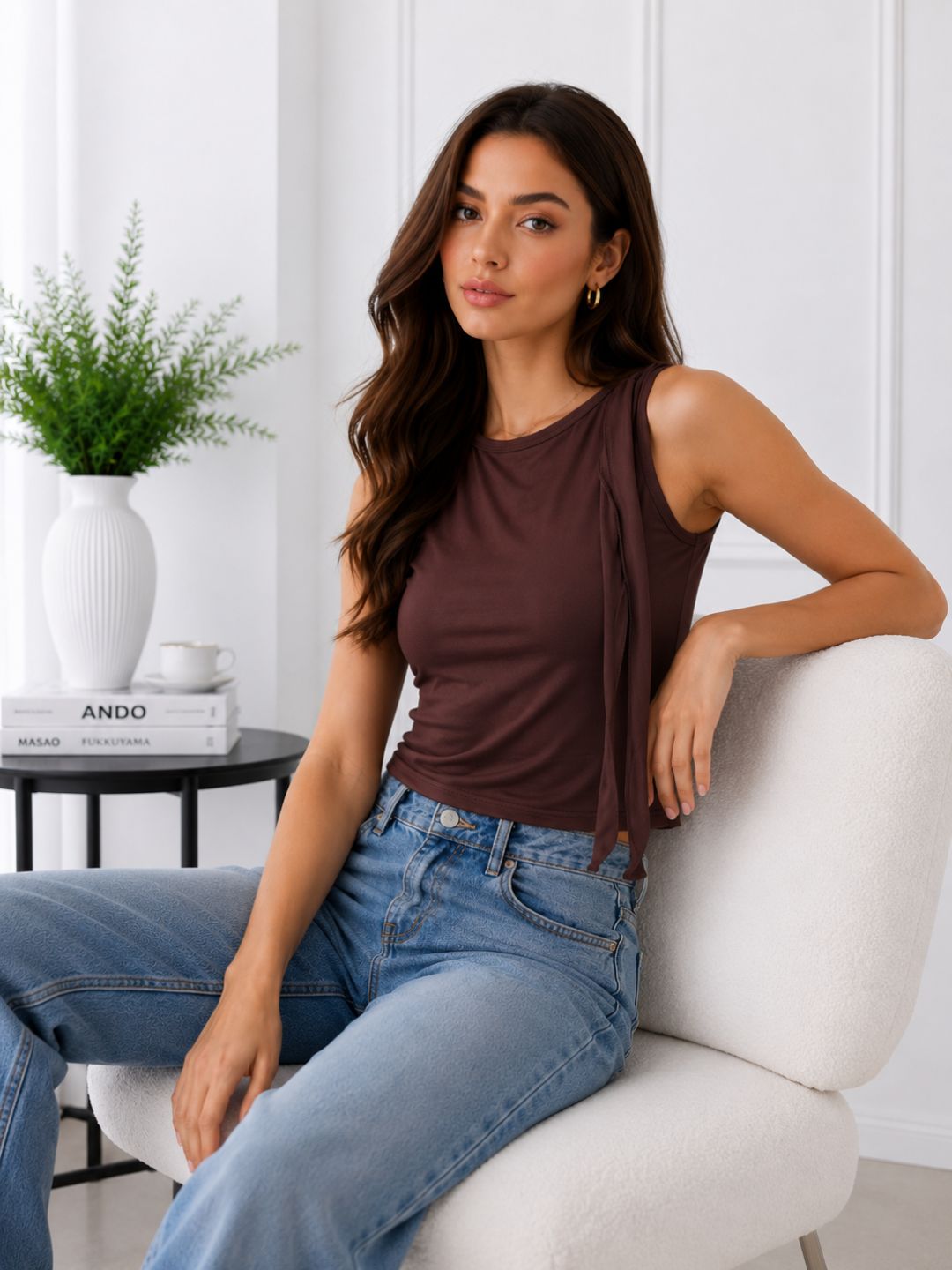 Women Brown Tie Up Top