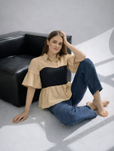 Clobug Women Contrast Panel Peplum Top