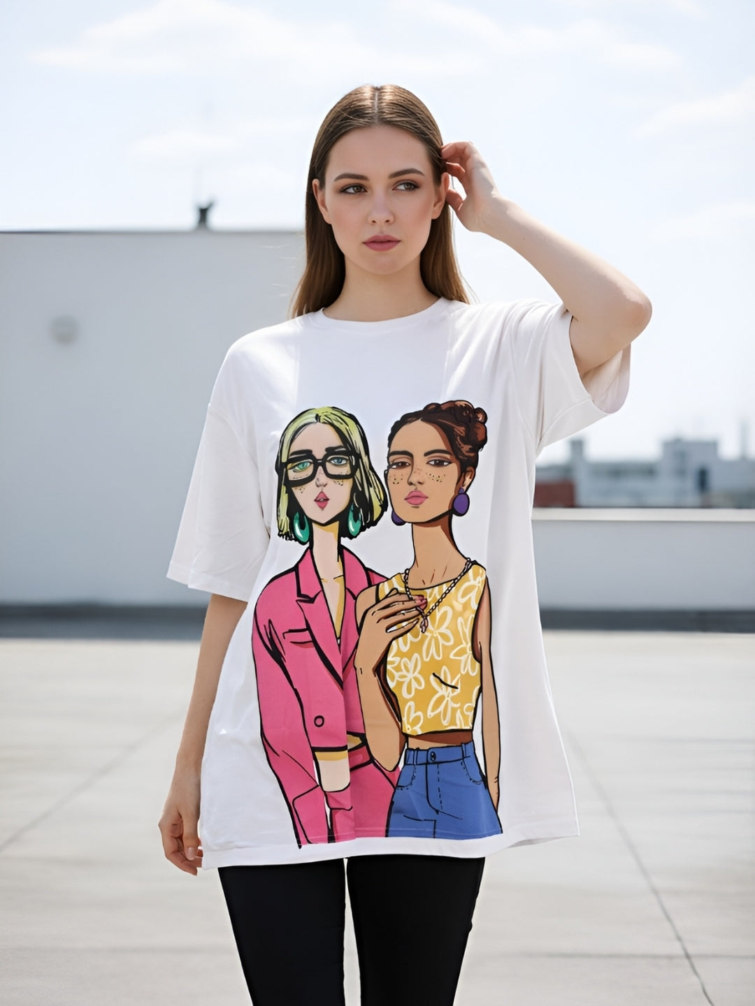 Clobug Women Oversized Graphic Half Sleeve T-shirt