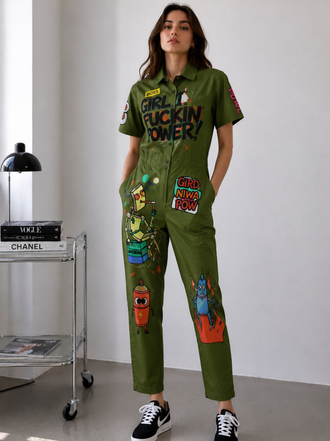 Clobug Women Printed Green Jumpsuit