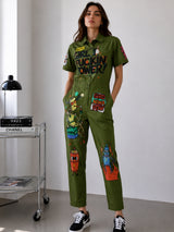 Clobug Women Printed Green Jumpsuit