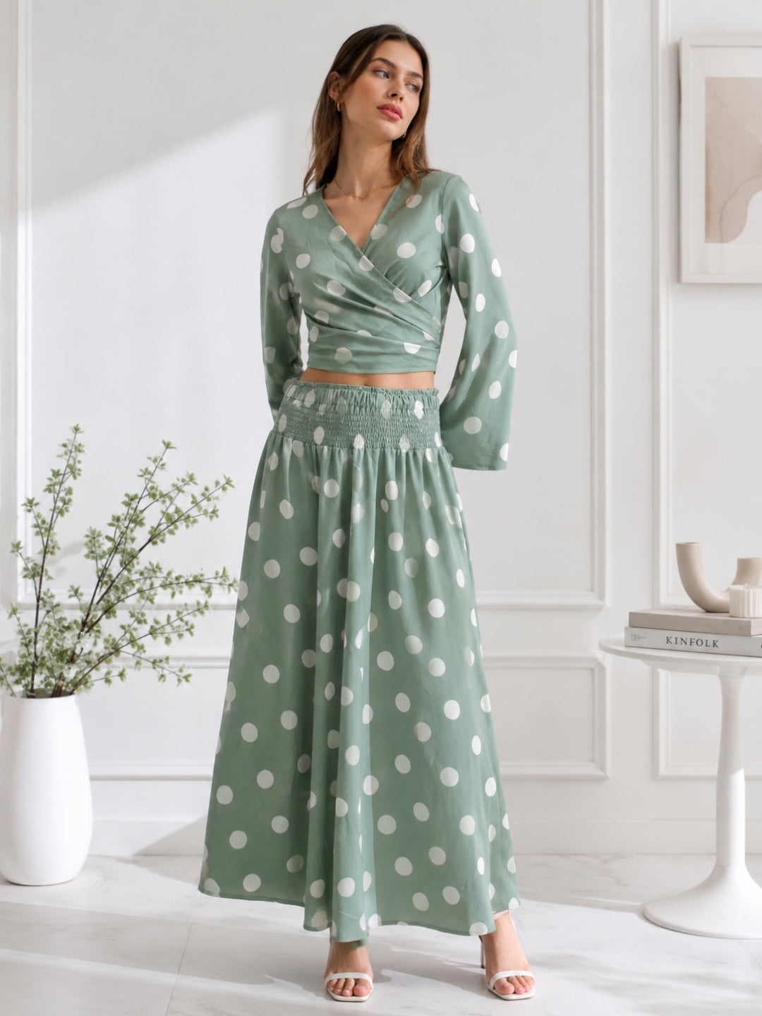 clobug-women-polka-printed-full-sleeve-crepe-top-skirt-set