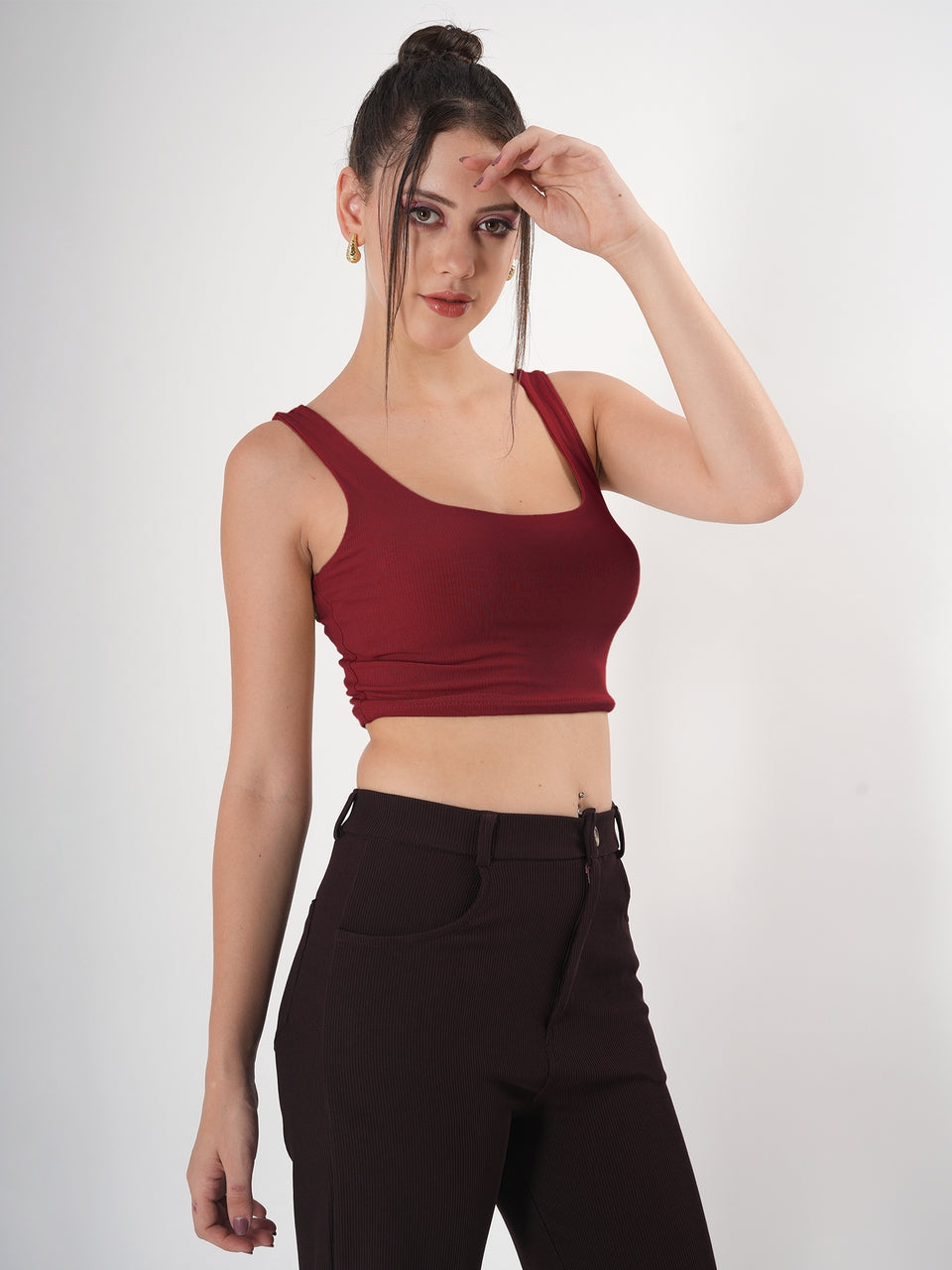 Solid Square Neck Sleeveless Body Fitted Crop Top