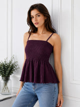 Purple Smocked Peplum Cami Top