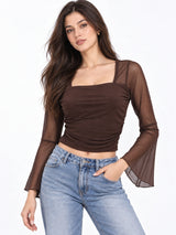 Clobug Women Brown Full Sleeve Crop Top