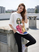 Clobug Women Oversized Graphic Half Sleeve T-shirt