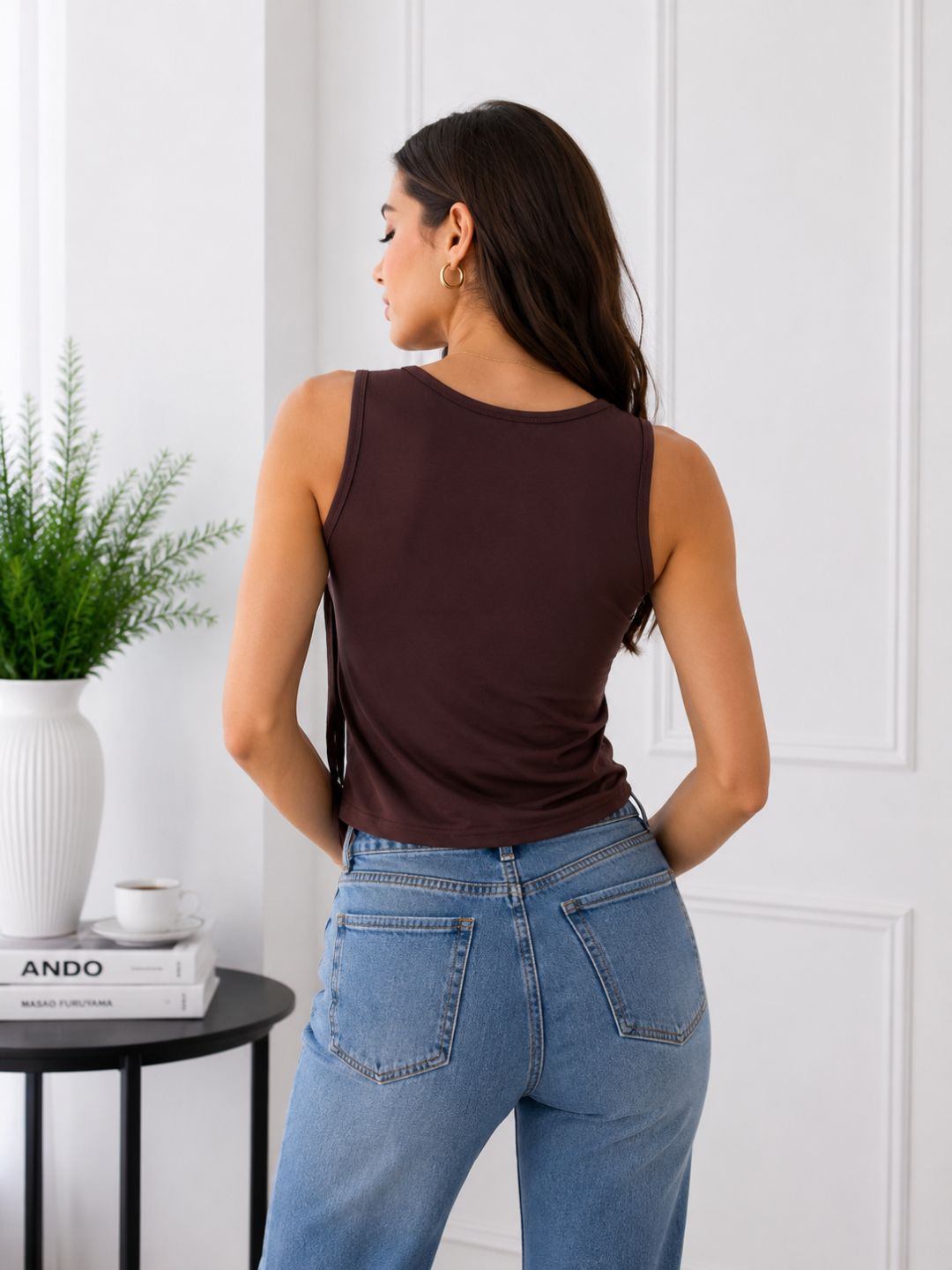 Women Brown Tie Up Top