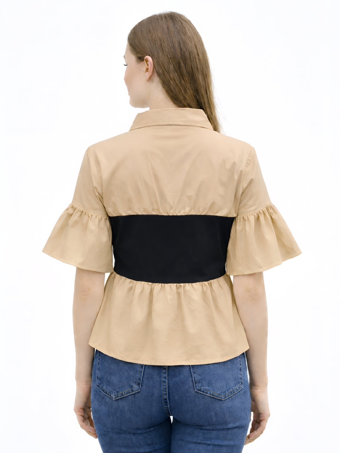 Clobug Women Contrast Panel Peplum Top