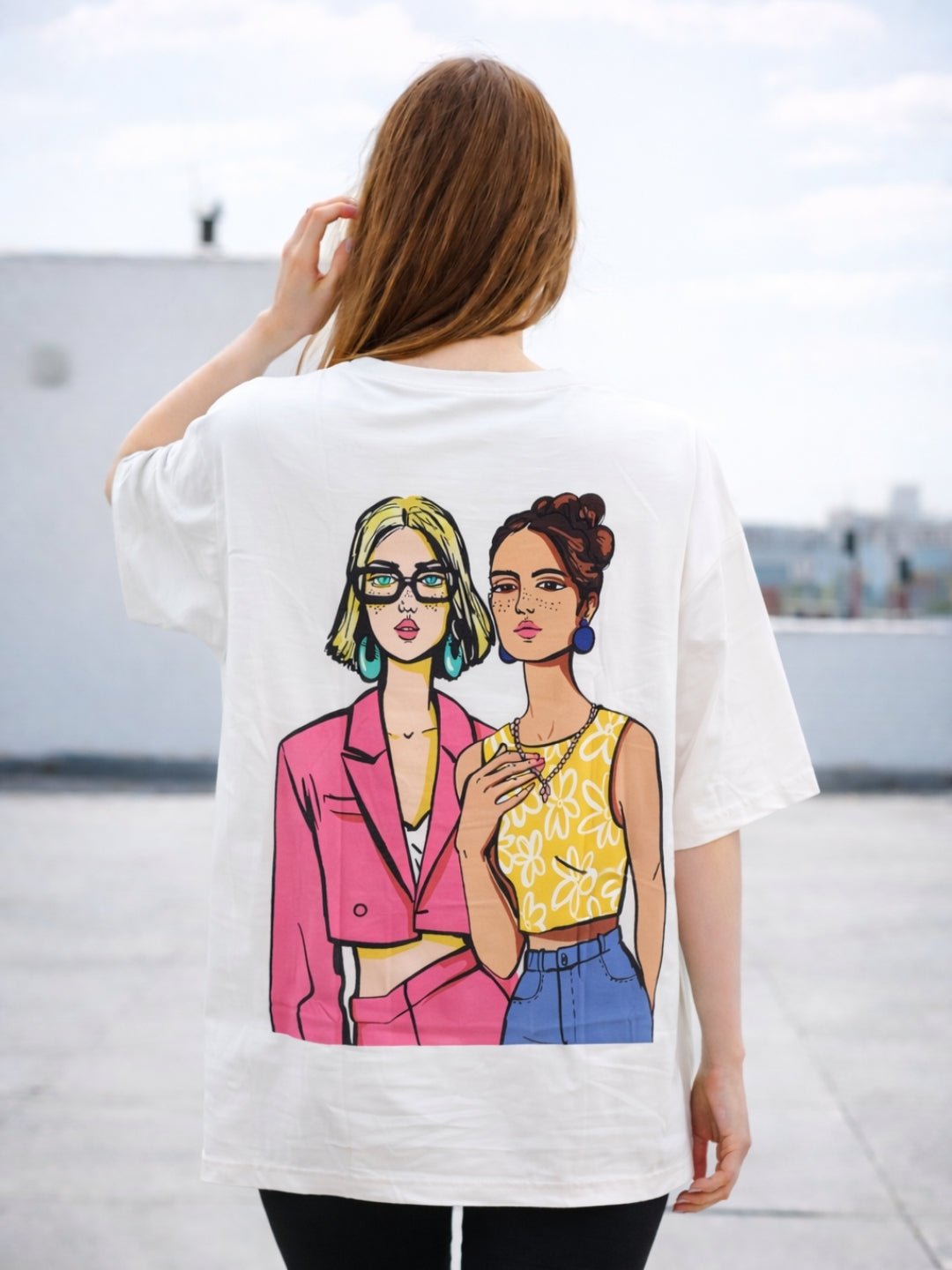 Clobug Women Oversized Graphic Half Sleeve T-shirt