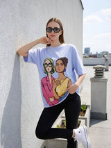 Clobug Women Oversized Graphic Half Sleeve T-shirt