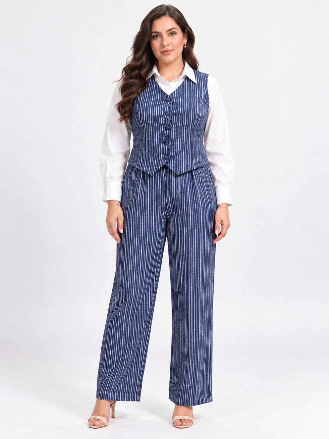 Clobug Women Plus Size 3Pc Poly Cotton Linen Co-ord Set