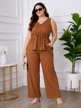 Women's Plus Size V-Neck Top & Pant Co-Ord Set