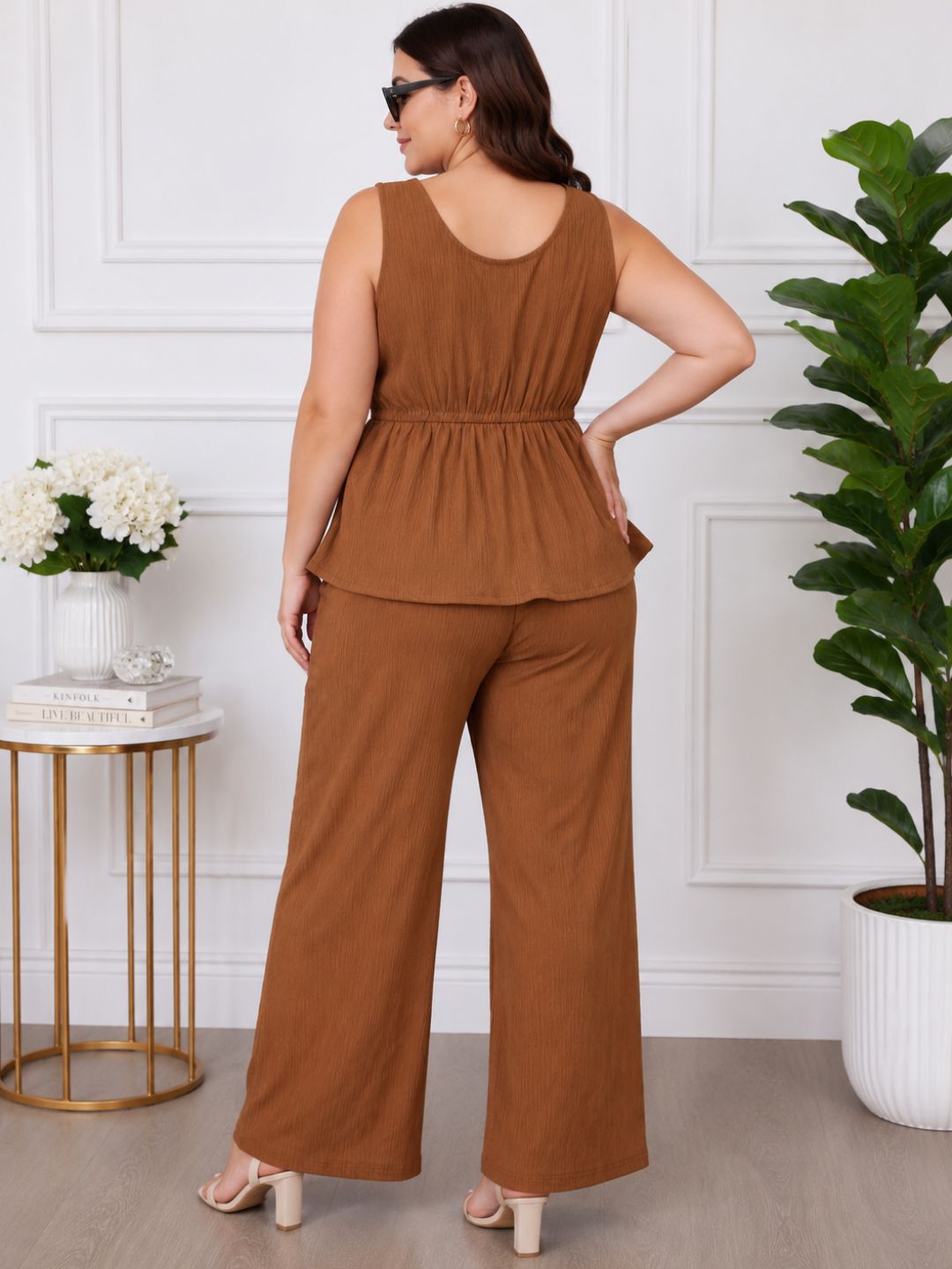 Women's Plus Size V-Neck Top & Pant Co-Ord Set