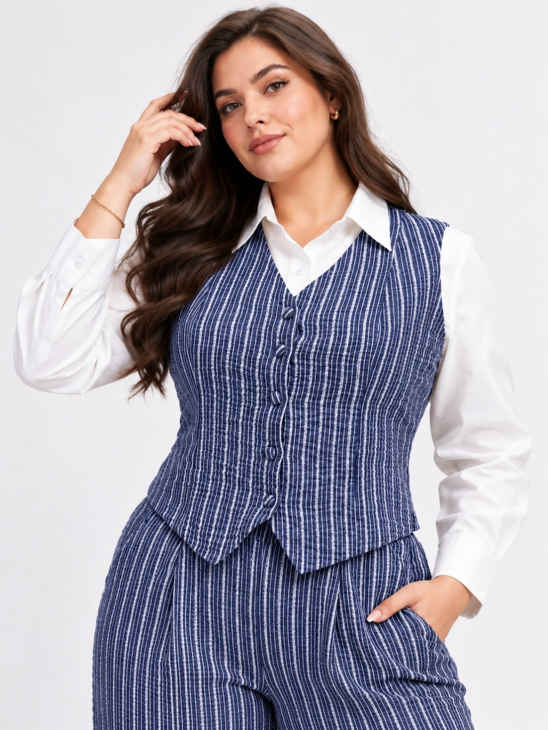 Clobug Women Plus Size 3Pc Poly Cotton Linen Co-ord Set