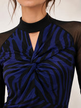 Clobug Women Printed Halter Neck Regular Mesh Top