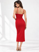 Clobug Women One Shoulder Red Dress