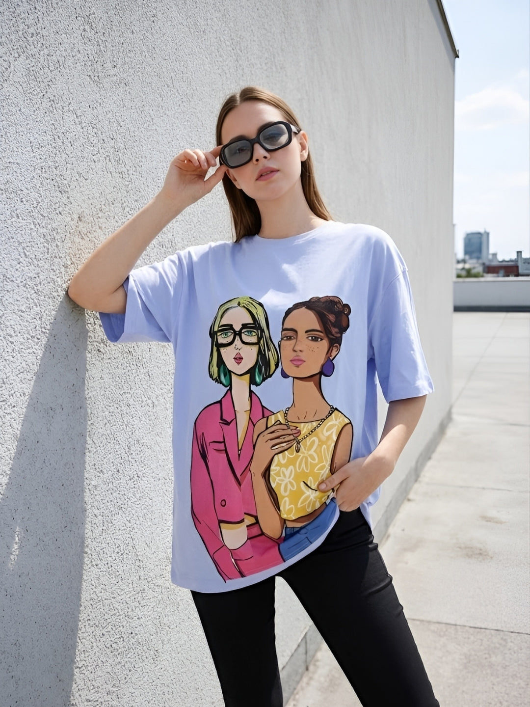 Clobug Women Oversized Graphic Half Sleeve T-shirt