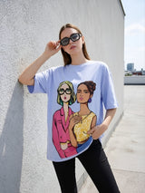 Clobug Women Oversized Graphic Half Sleeve T-shirt