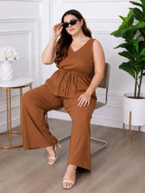 Women's Plus Size V-Neck Top & Pant Co-Ord Set
