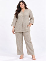 Clobug Women Plus Size Top and Pant 3/4 Sleeve Co-ord Set