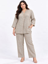 Clobug Women Plus Size Top and Pant 3/4 Sleeve Co-ord Set