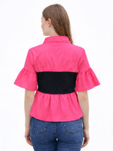 Clobug Women Contrast Panel Peplum Top