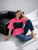 Clobug Women Contrast Panel Peplum Top