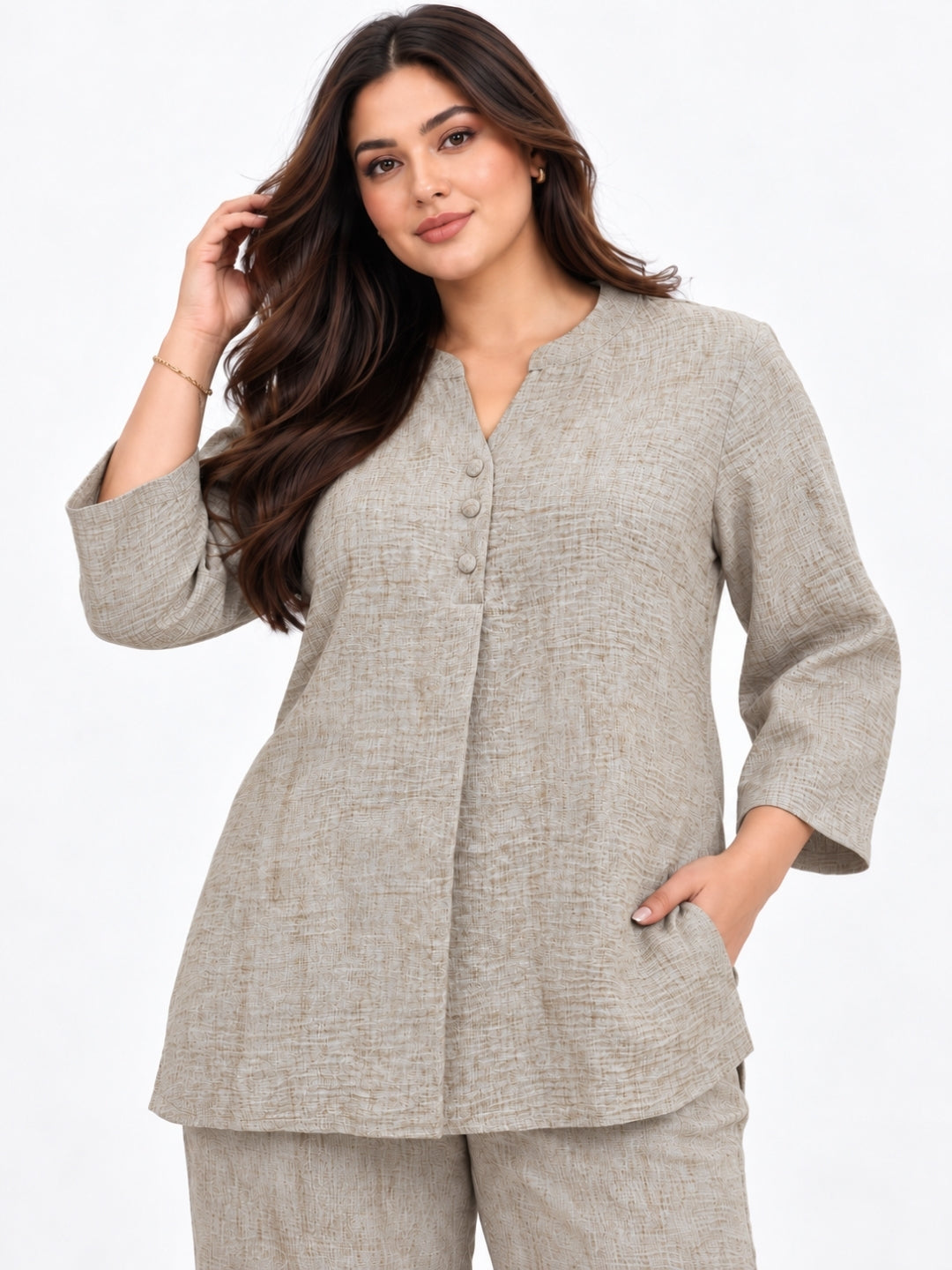 Clobug Women Plus Size Top and Pant 3/4 Sleeve Co-ord Set