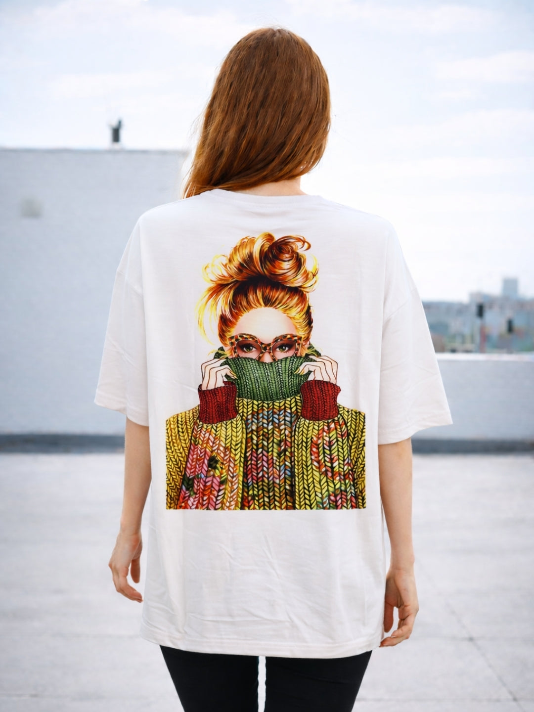 Clobug Women Oversized Graphic Printed Half Sleeve T-shirt