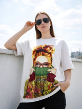 Clobug Women Oversized Graphic Printed Half Sleeve T-shirt