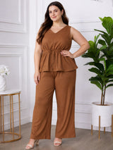 Women's Plus Size V-Neck Top & Pant Co-Ord Set