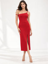 Clobug Women One Shoulder Red Dress