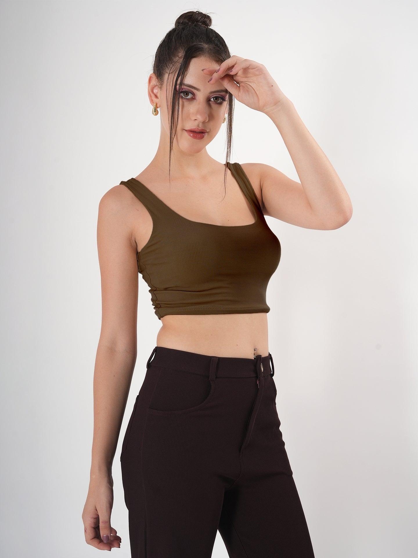 Solid Square Neck Sleeveless Body Fitted Crop Top