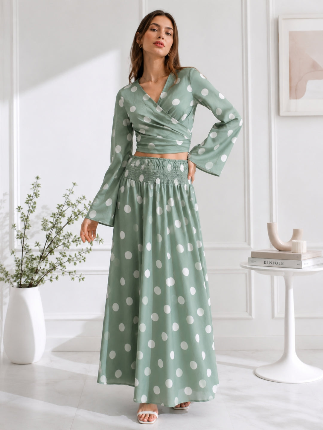 clobug-women-polka-printed-full-sleeve-crepe-top-skirt-set
