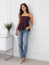 Purple Smocked Peplum Cami Top