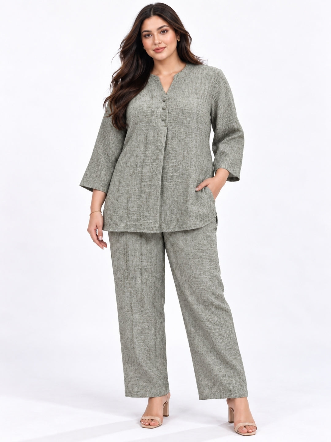Clobug Women Plus Size Top and Pant 3/4 Sleeve Co-ord Set
