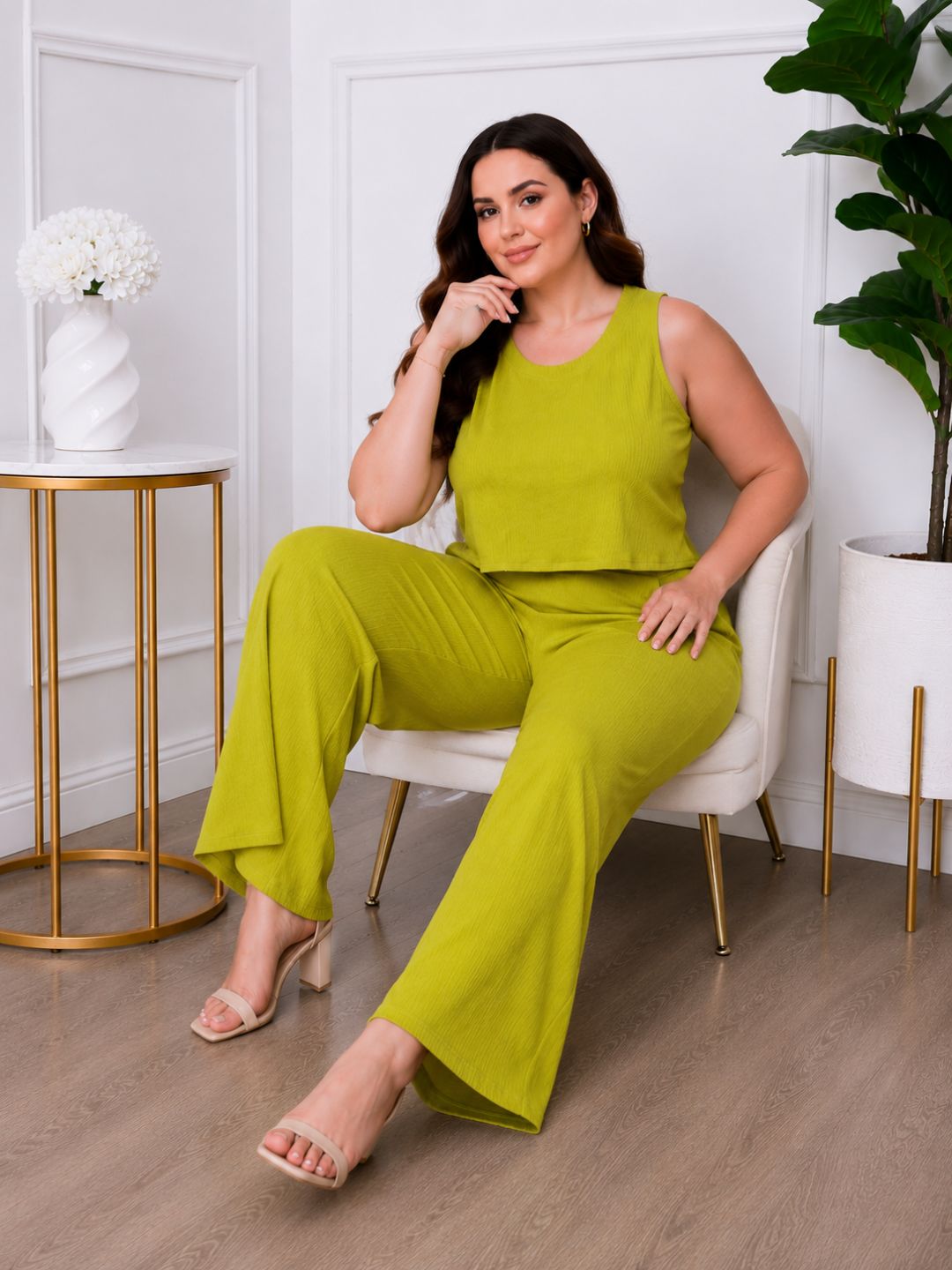Women's Plus Size Green Halter Neck Co-Ord Set