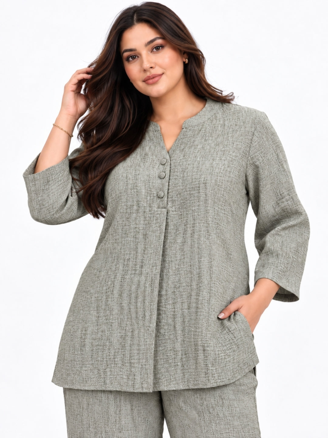 Clobug Women Plus Size Top and Pant 3/4 Sleeve Co-ord Set