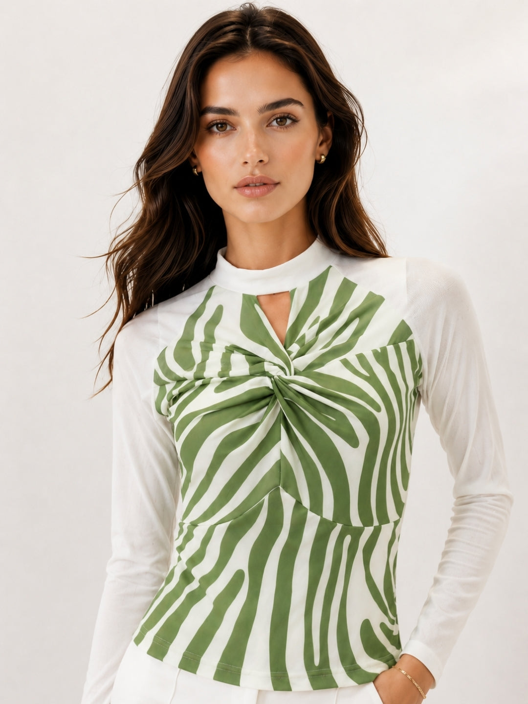 Clobug Women Printed Halter Neck Regular Mesh Top