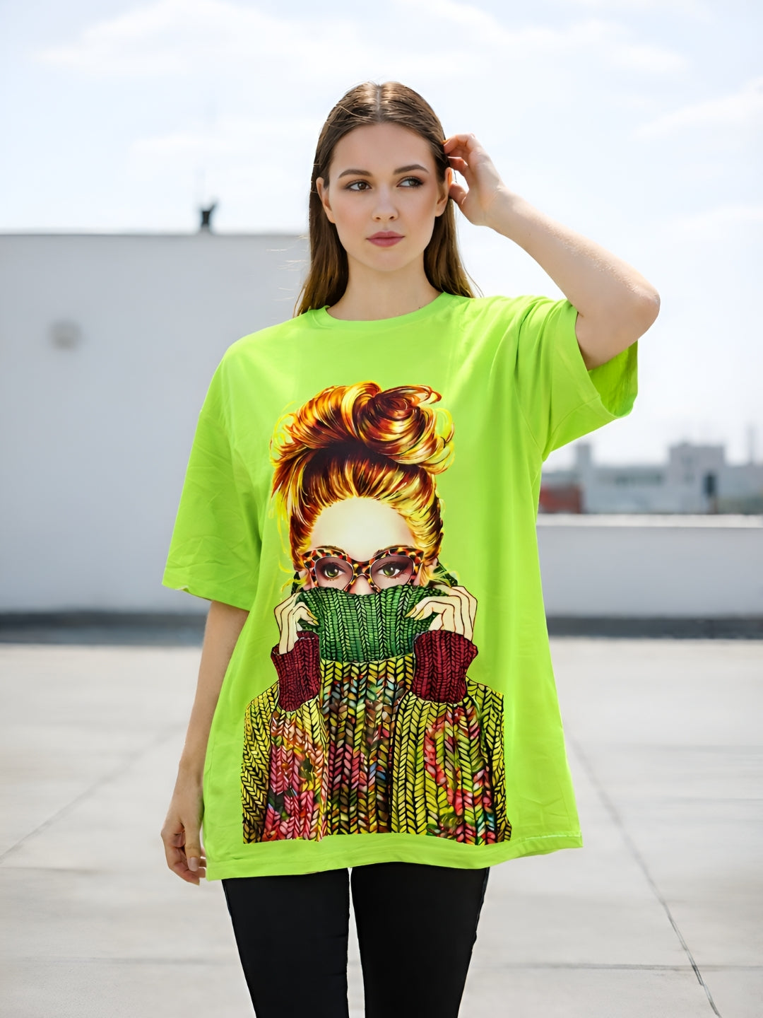 Clobug Women Oversized Graphic Printed Half Sleeve T-shirt
