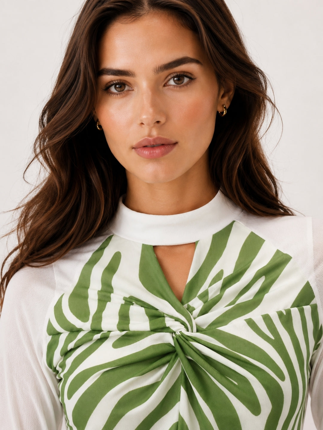 Clobug Women Printed Halter Neck Regular Mesh Top