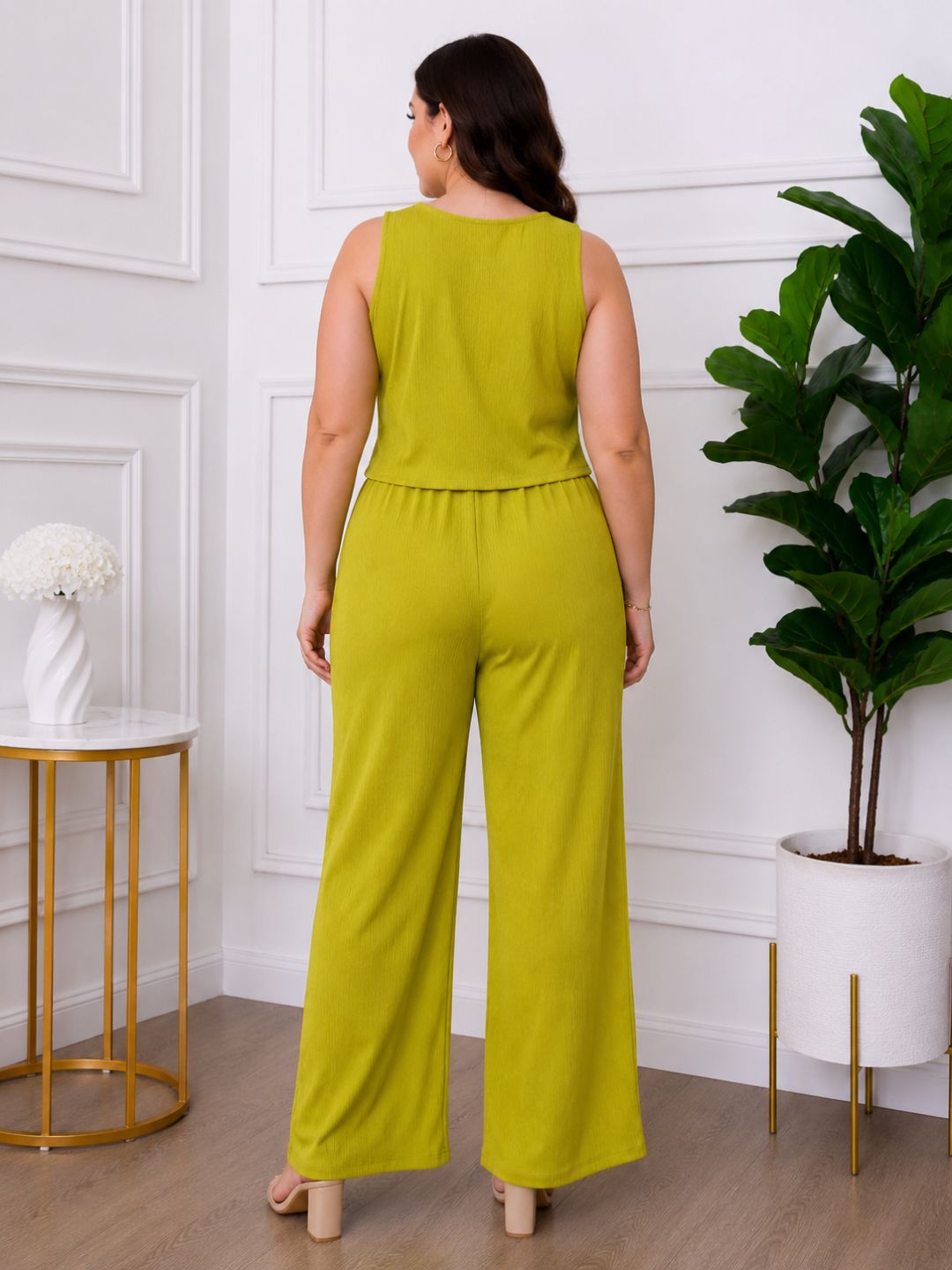 Women's Plus Size Green Halter Neck Co-Ord Set
